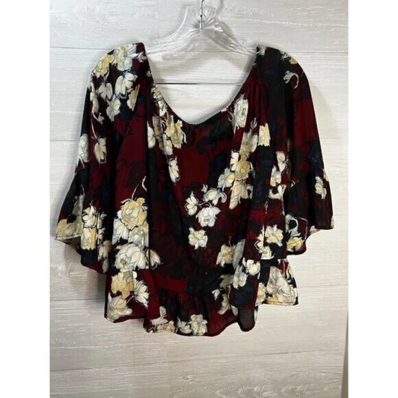 Floral‎ Print Sheer Boho Peasant Blouse With Elastic Neckline & Flowy Sleeves By - Picture 2 of 6